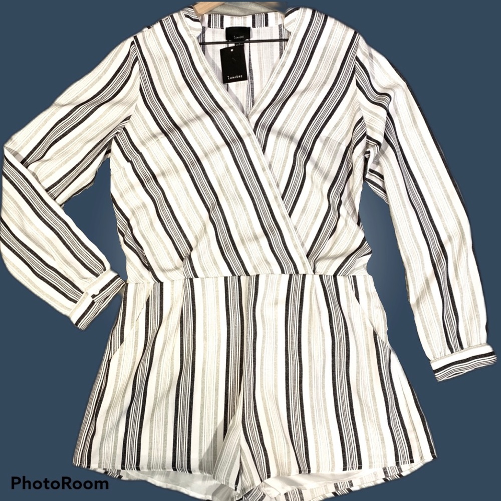 Lumiere Romper Gray Black & White striped L new